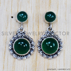 Green Onyx 925 Sterling Silver Stud Earrings (SJWES-224)