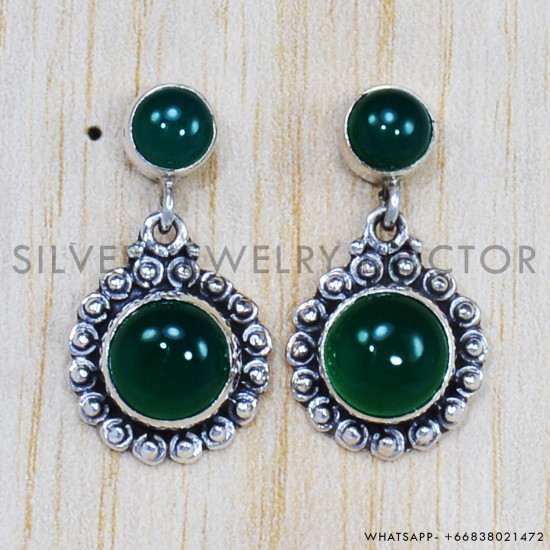 Green Onyx 925 Sterling Silver Stud Earrings (SJWES-224) Green Onyx 925 Sterling Silver Stud Earrings (SJWES-224)