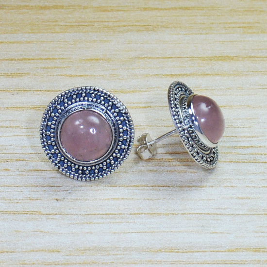 Causal Wear Jewelry Rose Quartz Gemstone 925 Sterling Silver Stud Earrings SJWES-233