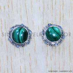 Malachite 925 Sterling Silver Stud Earrings (SJWES-238)