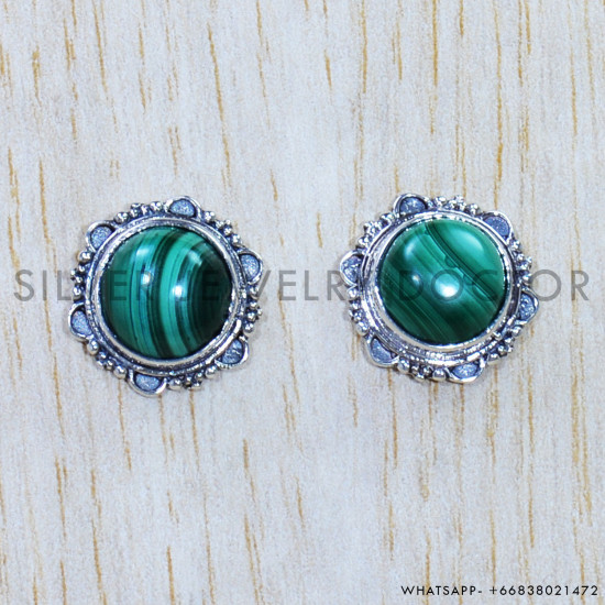 Malachite 925 Sterling Silver Stud Earrings (SJWES-238)