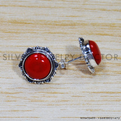 Coral 925 Sterling Silver Stud Earrings (SJWES-239)