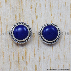 Lapis Lazuli 925 Sterling Silver Stud Earrings (SJWES-24)