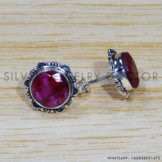 Ruby 925 Sterling Silver Stud Earrings (SJWES-240)
