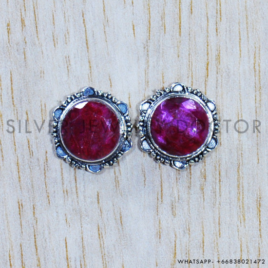 Ruby 925 Sterling Silver Stud Earrings (SJWES-240)