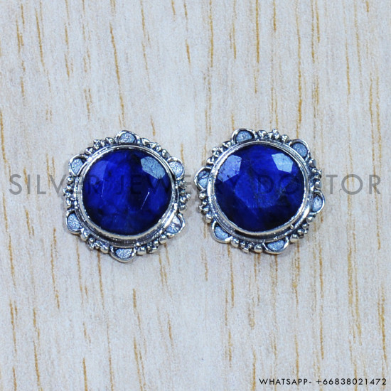 Sapphire 925 Sterling Silver Stud Earrings (SJWES-241)