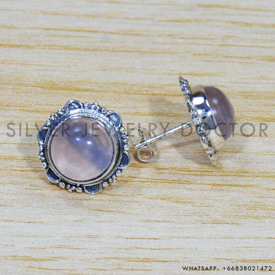 925 Sterling Silver Rose Quartz Gemstone Traditional Jewelry Stud Earrings SJWES-242 925 Sterling Silver Rose Quartz Gemstone Traditional Jewelry Stud Earrings SJWES-242
