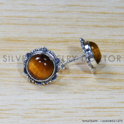 Tiger Eye 925 Sterling Silver Stud Earrings (SJWES-243)