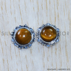 Tiger Eye 925 Sterling Silver Stud Earrings (SJWES-244)