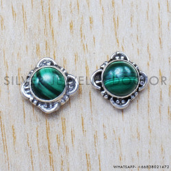 Malachite 925 Sterling Silver Stud Earrings (SJWES-25)