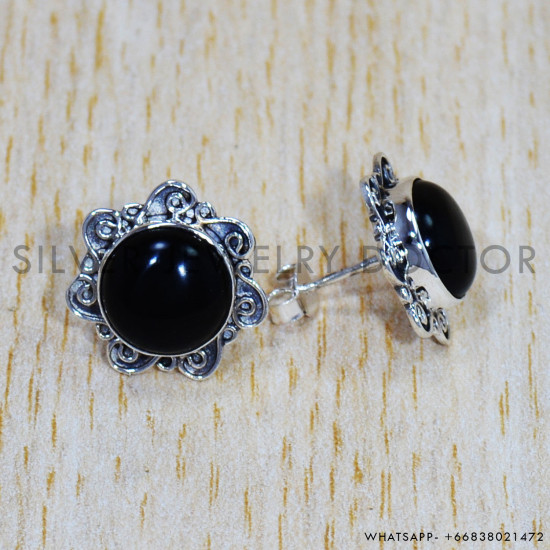 Black Onyx 925 Sterling Silver Earrings (SJWES-250)