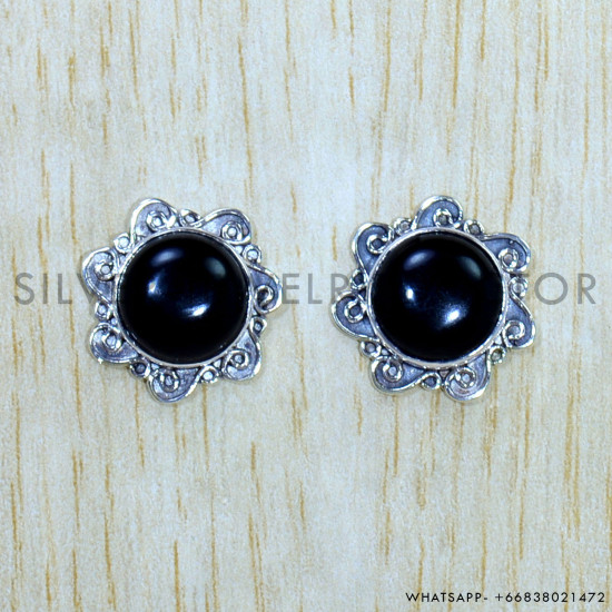 Black Onyx 925 Sterling Silver Earrings (SJWES-250)