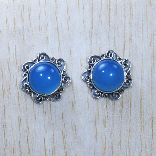 Blue Chalcedony Gemstone New Designer Jewelry 925 Sterling Silver Stud Earring SJWES-253