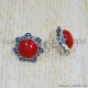 Semi Precious 925 Sterling Silver Jewelry Coral Gemstone Stud Earring SJWES-257