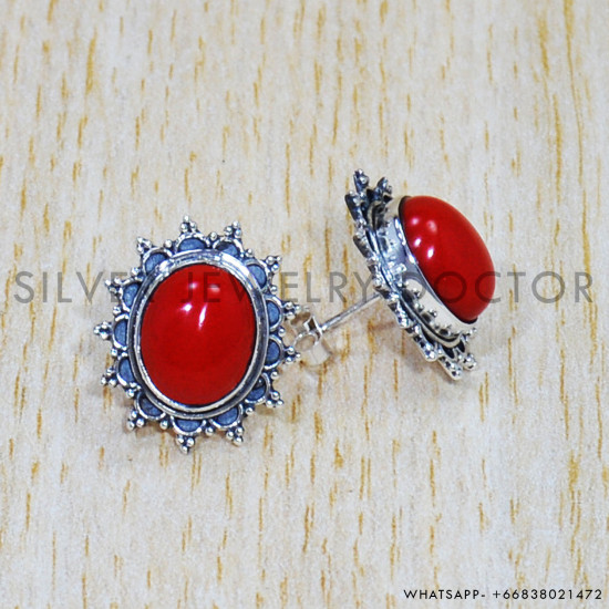 Coral 925 Sterling Silver Earrings (SJWES-258) Coral 925 Sterling Silver Earrings (SJWES-258)