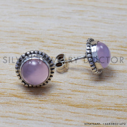 Rose Quartz 925 Sterling Silver Stud Earrings (SJWES-26)