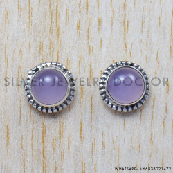 Rose Quartz 925 Sterling Silver Stud Earrings (SJWES-26)