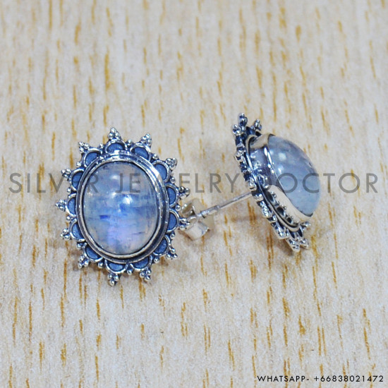 Rainbow Moonstone 925 Sterling Silver Earrings (SJWES-264) Rainbow Moonstone 925 Sterling Silver Earrings (SJWES-264)