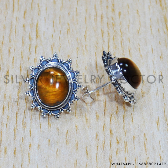 Tiger Eye 925 Sterling Silver Earrings (SJWES-265) Tiger Eye 925 Sterling Silver Earrings (SJWES-265)