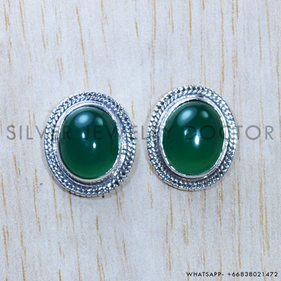 Green Onyx 925 Sterling Silver Earrings (SJWES-278)