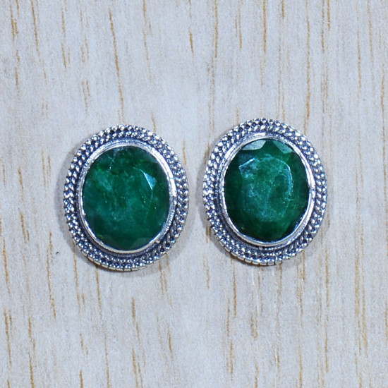 Emerald Gemstone Handmade 925 Sterling Silver Classic Jewelry Stud Earring SJWES-281