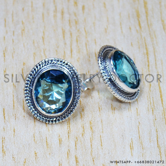 Blue Topaz 925 Sterling Silver Earrings (SJWES-286) Blue Topaz 925 Sterling Silver Earrings (SJWES-286)