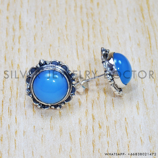 Blue Chalcedony 925 Sterling Silver Earrings (SJWES-287) Blue Chalcedony 925 Sterling Silver Earrings (SJWES-287)