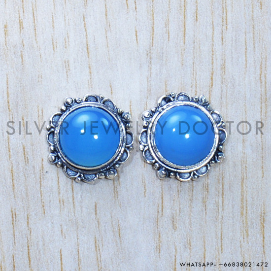 Blue Chalcedony 925 Sterling Silver Earrings (SJWES-287) Blue Chalcedony 925 Sterling Silver Earrings (SJWES-287)