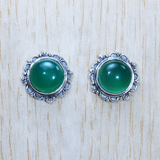 Amazing Look 925 Sterling Silver Jewelry Green Onyx Gemstone Stud Earring SJWES-291