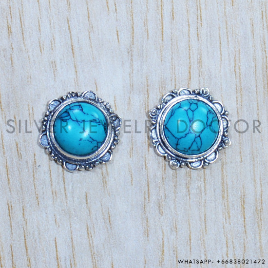 Turquoise 925 Sterling Silver Earrings (SJWES-296)