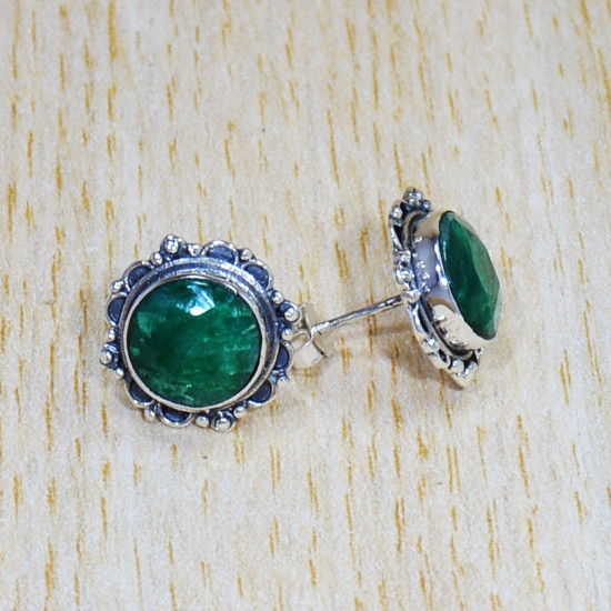Emerald Gemstone 925 Sterling Silver Jaipur Fashion Jewelry Stud Earring SJWES-300