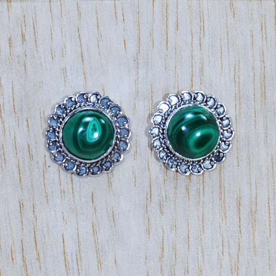 Beautiful Malachite Gemstone 925 Sterling Silver Jewelry Stud Earring SJWES-302