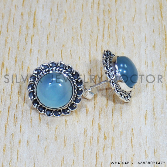 Blue Chalcedony 925 Sterling Silver Earrings (SJWES-305) Blue Chalcedony 925 Sterling Silver Earrings (SJWES-305)