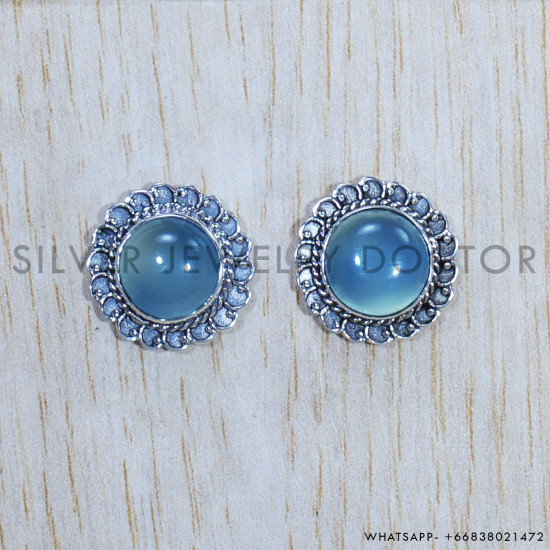 Blue Chalcedony 925 Sterling Silver Earrings (SJWES-305) Blue Chalcedony 925 Sterling Silver Earrings (SJWES-305)