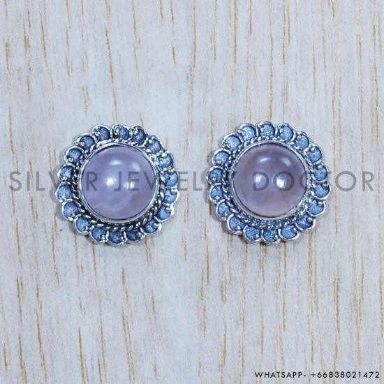 Rose Quartz 925 Sterling Silver Earrings (SJWES-307) Rose Quartz 925 Sterling Silver Earrings (SJWES-307)