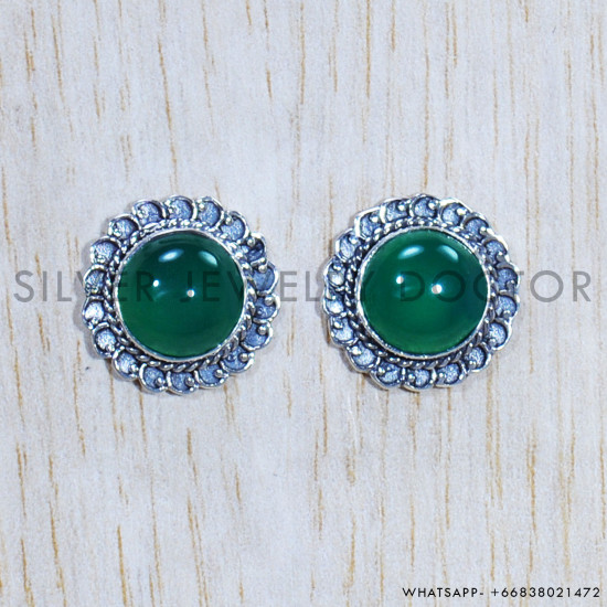 Green Onyx 925 Sterling Silver Earrings (SJWES-309) Green Onyx 925 Sterling Silver Earrings (SJWES-309)
