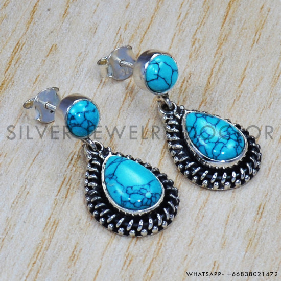Turquoise 925 Sterling Silver Stud Earrings (SJWES-32) Turquoise 925 Sterling Silver Stud Earrings (SJWES-32)