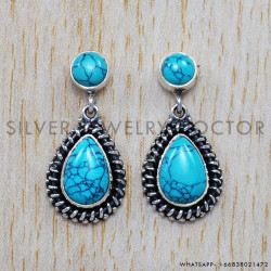 Turquoise 925 Sterling Silver Stud Earrings (SJWES-32)