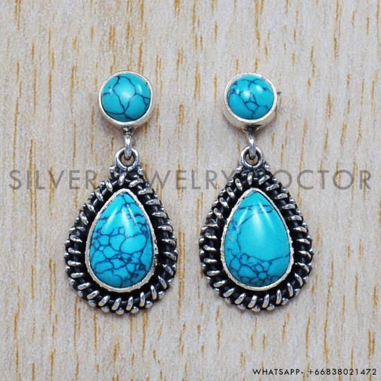 Turquoise 925 Sterling Silver Stud Earrings (SJWES-32) Turquoise 925 Sterling Silver Stud Earrings (SJWES-32)