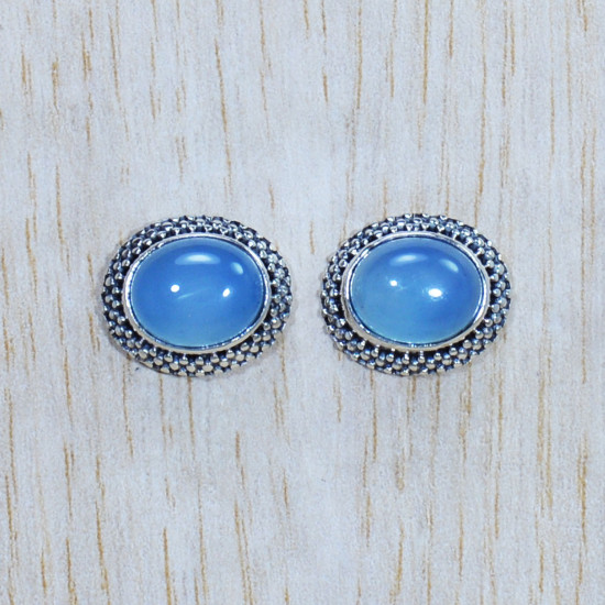 Blue Chacedony Gemstone Wedding Jewelry 925 Silver Woman Stud Earring SJWES-320