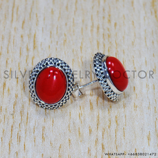 Coral 925 Sterling Silver Earrings (SJWES-325) Coral 925 Sterling Silver Earrings (SJWES-325)