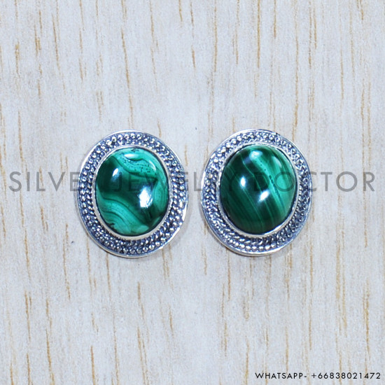 Malachite 925 Sterling Silver Earrings (SJWES-334)