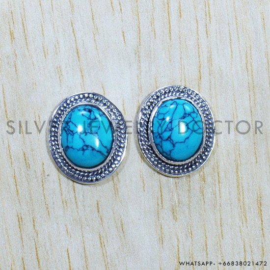 Turquoise 925 Sterling Silver Earrings (SJWES-338)