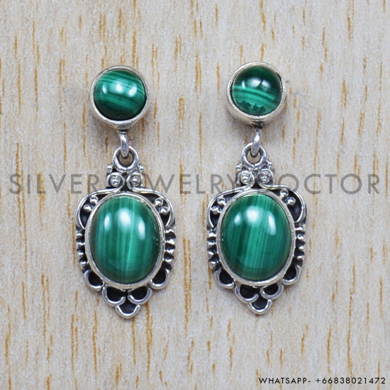 Malachite 925 Sterling Silver Stud Earrings (SJWES-34) Malachite 925 Sterling Silver Stud Earrings (SJWES-34)