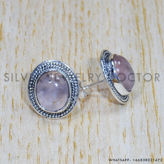 Rose Quartz 925 Sterling Silver Earrings (SJWES-341) Rose Quartz 925 Sterling Silver Earrings (SJWES-341)