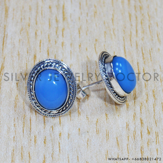 Blue Chalcedony 925 Sterling Silver Earrings (SJWES-349) Blue Chalcedony 925 Sterling Silver Earrings (SJWES-349)