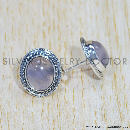 Rose Quartz 925 Sterling Silver Earrings (SJWES-357) Rose Quartz 925 Sterling Silver Earrings (SJWES-357)