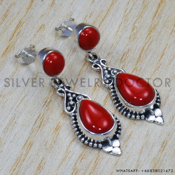 Coral 925 Sterling Silver Stud Earrings (SJWES-36)