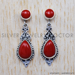 Coral 925 Sterling Silver Stud Earrings (SJWES-36)