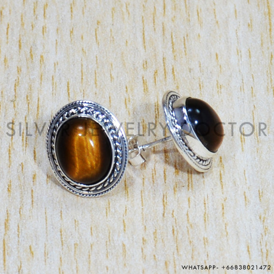 Tiger Eye 925 Sterling Silver Earrings (SJWES-363) Tiger Eye 925 Sterling Silver Earrings (SJWES-363)